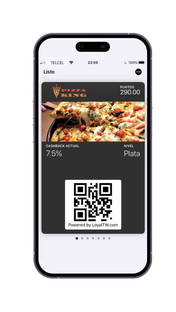 Tarjeta de lealtad de Pizza King dentro de Apple Wallet en un iPhone